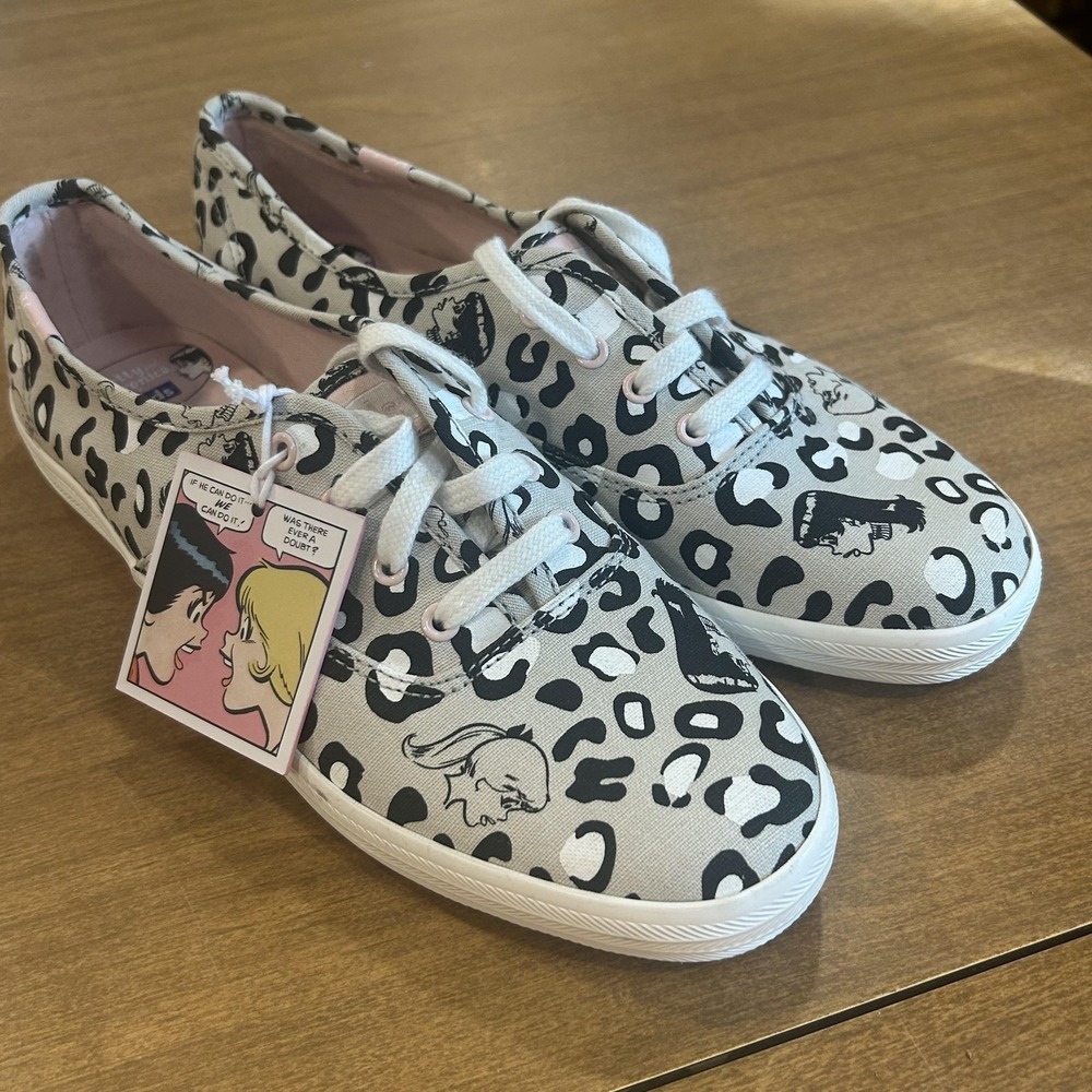 Keds Shoes Womens Size 7.5 Gray Betty Veronica Leopard Canvas Sneakers WF61277